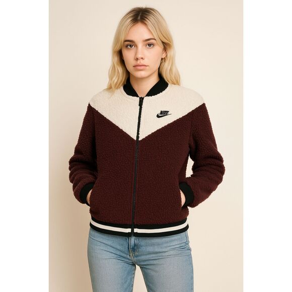 Nike Brown White Full Zip Fleece Jacket Women's Size Small - Picture 1 of 10